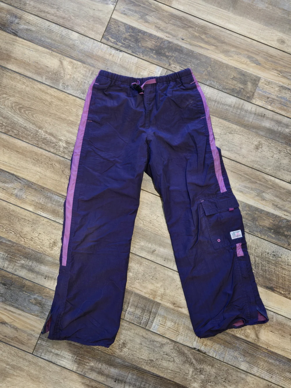 Vtg Y2K Limited Too Purple Pink Track Cargo Pants Buckle Waist Zipper Hem 23x23